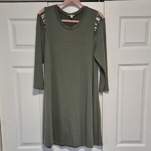 C Olive Green Cold Shoulder Long Sleeve Dress